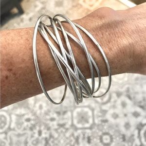 Beautiful stamped 925 sterling silver multi- bangle interwoven bracelet